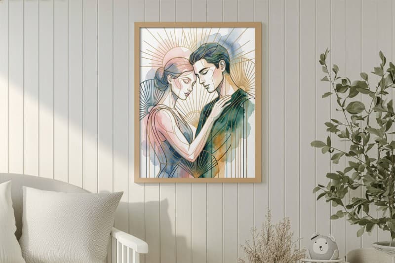 Tranh Line Art Đôi Tình Nhân Trang Trí Phòng Ngủ Hiện Đại