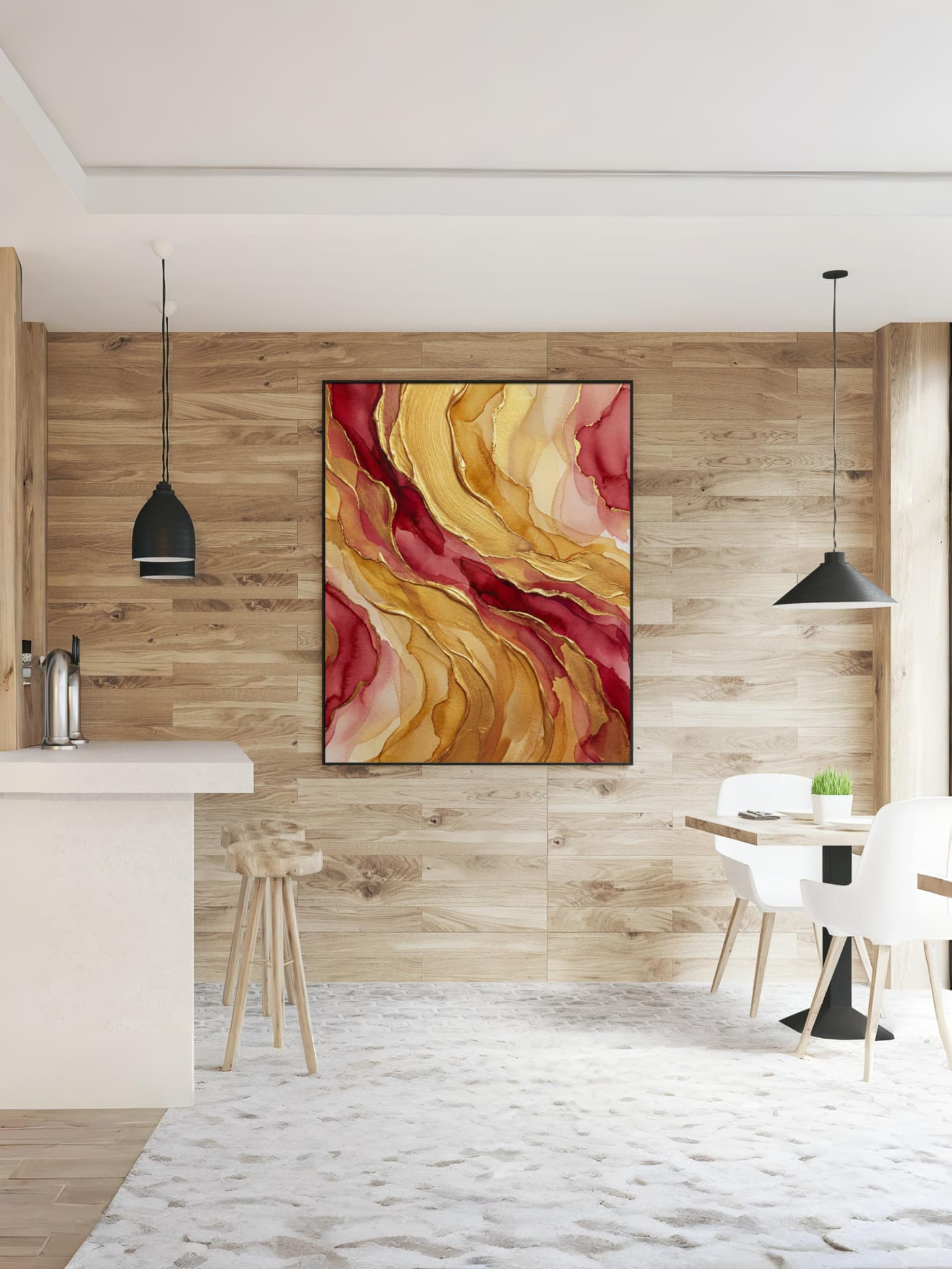 Dòng Chảy Vàng Son - Nghệ Thuật Màu Nước Nổi