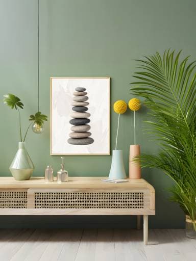 Tường đá tròn xếp chồng tối giản