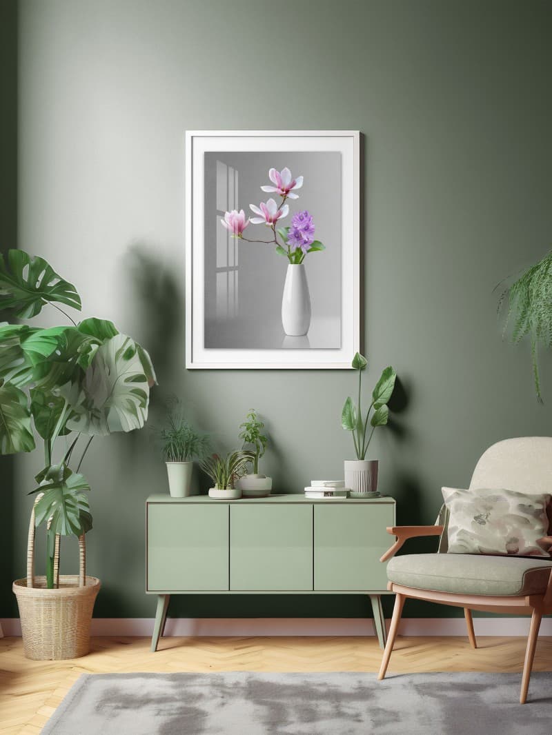 Tranh Tráng Gương Lục Bình Hoa Mộc Lan Cao Cấp - Sang Trọng