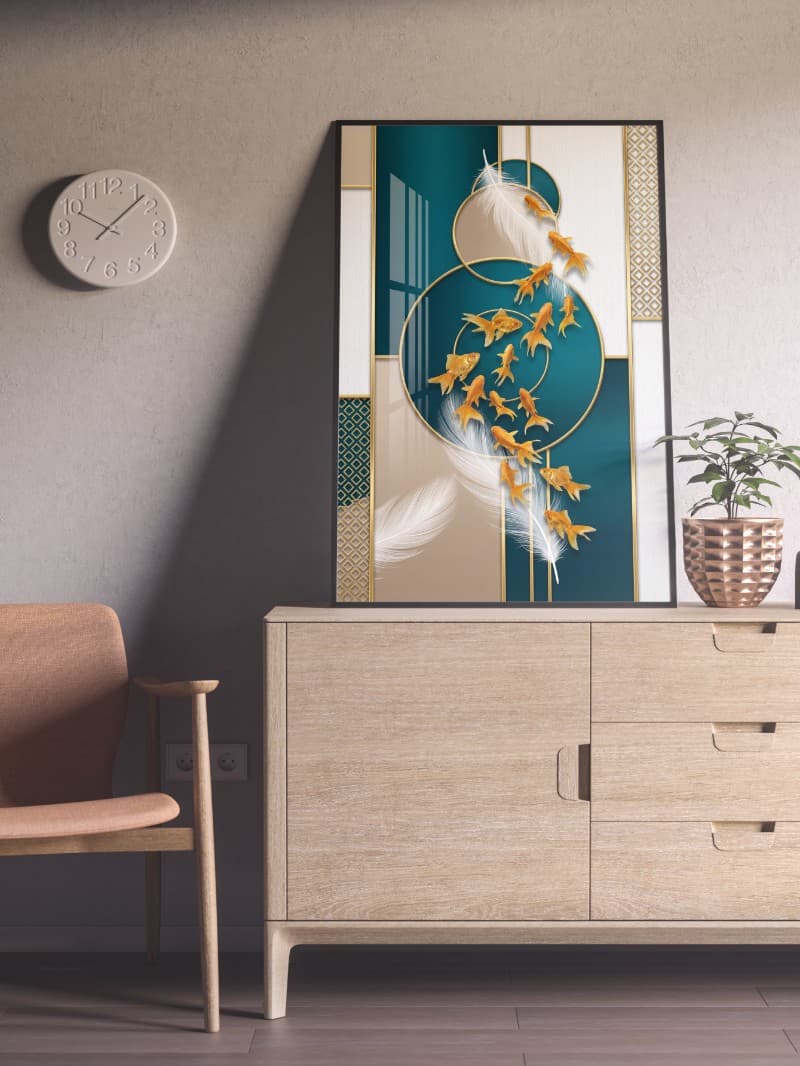 Tranh Tráng Gương Đàn Cá Vàng Sang Trọng & Tài Lộc