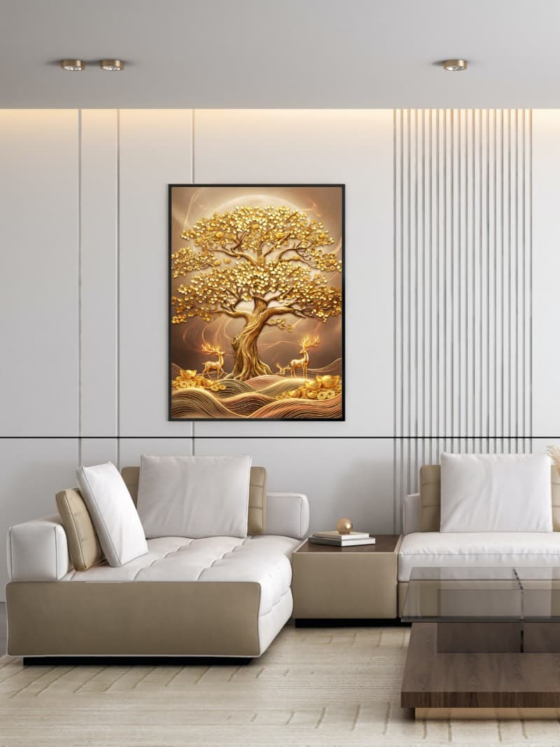 Tranh Cây Lộc Vàng Tài Lộc Phong Thủy Hiện Đại Cao Cấp