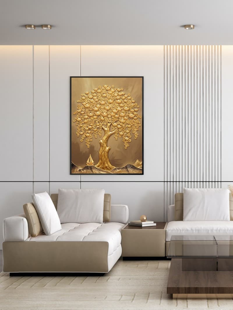 Tranh Cây Lộc Vàng Tài Lộc Phong Thủy Hiện Đại Sang Trọng