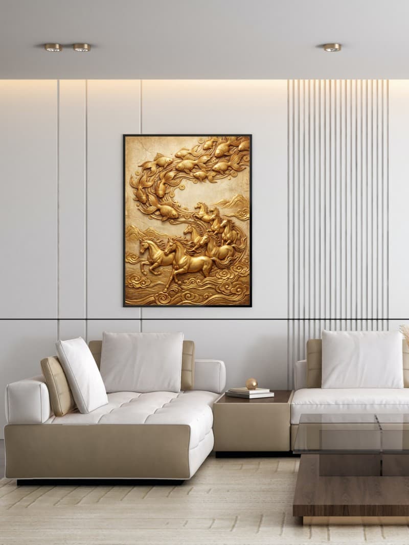 Tranh Cá Vàng Tài Lộc và Ngựa Phong Thủy Hiện Đại Sang Trọng