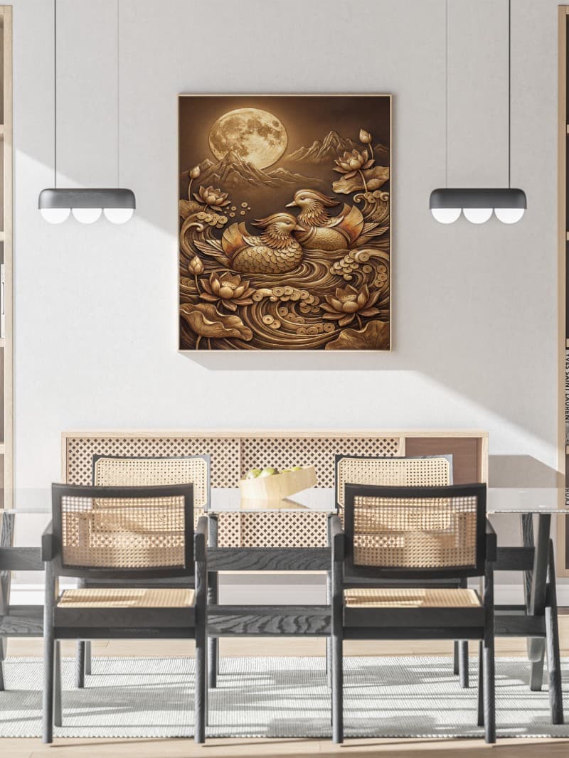 Tranh Đôi Chim Hồng Nhạn Vàng Tài Lộc Phong Thủy Hiện Đại