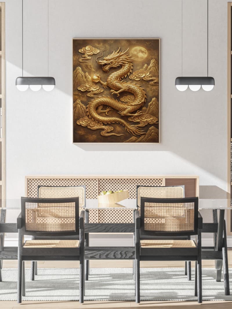 Tranh Rồng Vàng Tài Lộc Phong Thủy Hiện Đại Cao Cấp