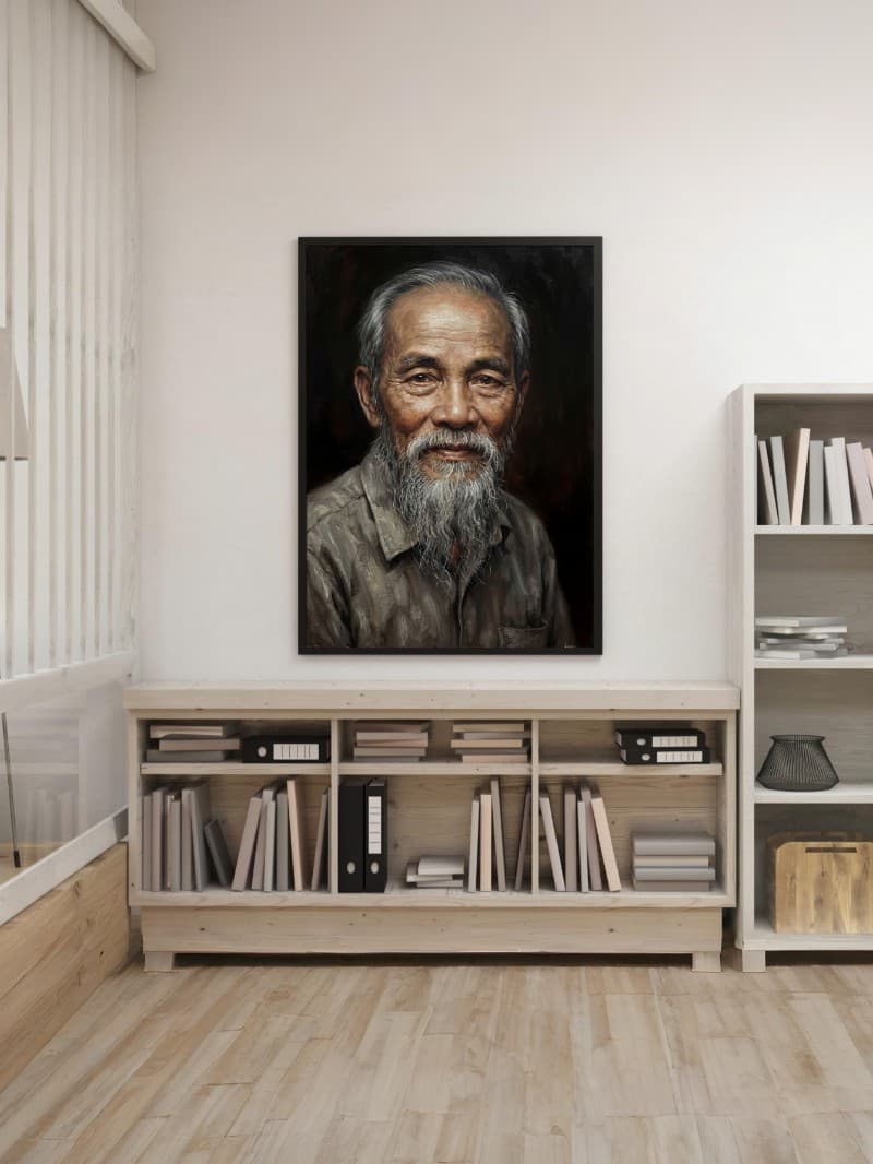Tranh treo tường chân dung Bác Hồ trang trí phòng làm việc sang trọng và ý nghĩa