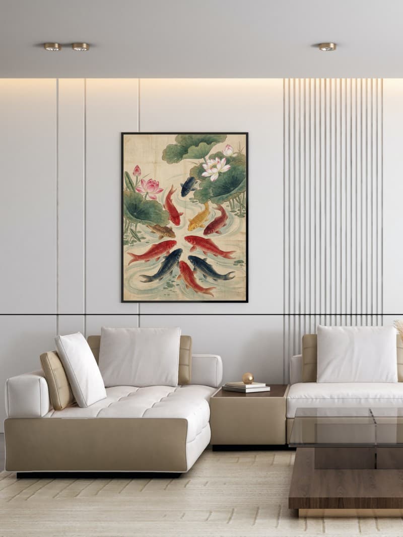 Tranh Cửu Ngư Quần Hội Cho Người Mệnh Thủy & Mộc | Nghệ Thuật Cao Cấp