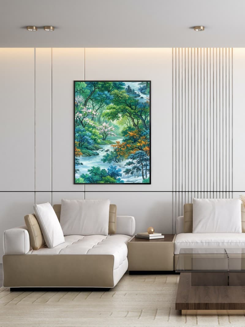 Tranh Rừng Cây Bốn Mùa Phong Thủy Mệnh Mộc - Nghệ Thuật Vẽ Tay