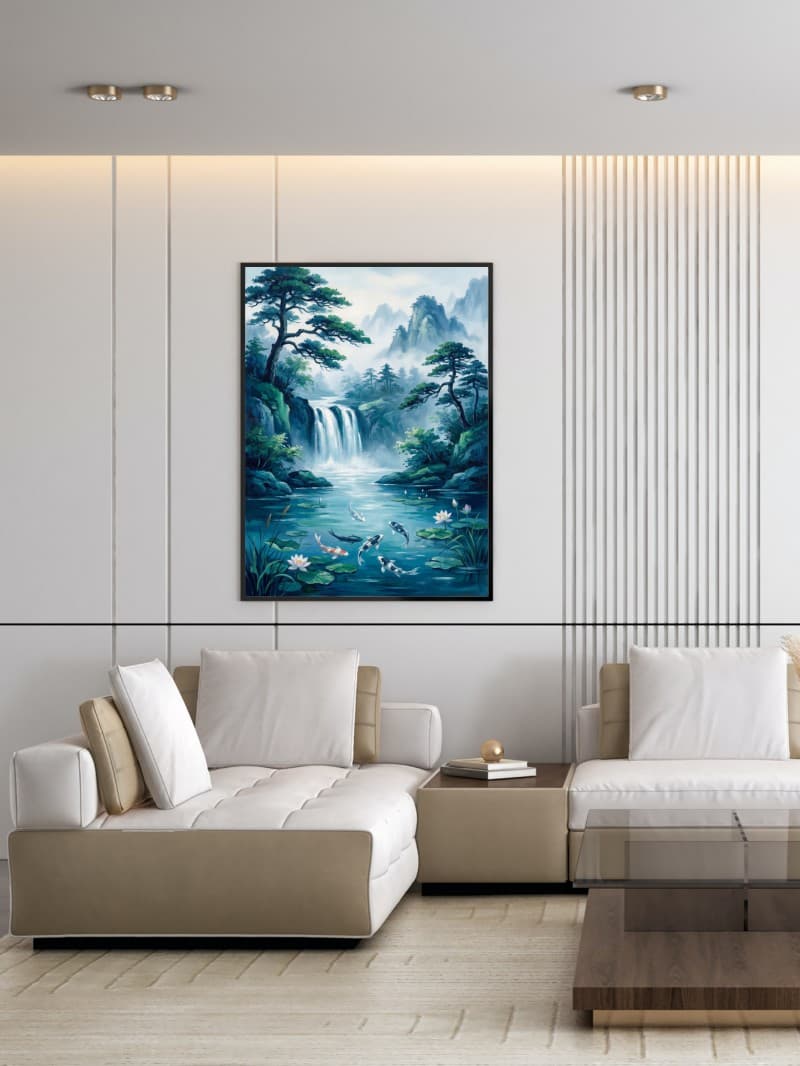 Tranh Phong Thủy Mệnh Thủy: Biển Cả Và Cá Chép Xanh Cao Cấp