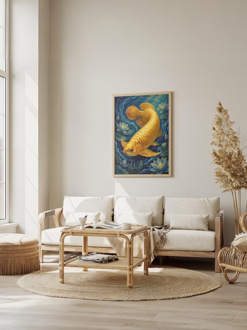 Tranh Cá Rồng Vàng Kim Long - Nghệ Thuật Phong Thủy Đẳng Cấp