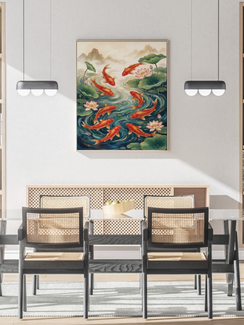 Tranh Cửu Ngư Quần Hội Cao Cấp - Biểu Tượng Tài Lộc Thịnh Vượng