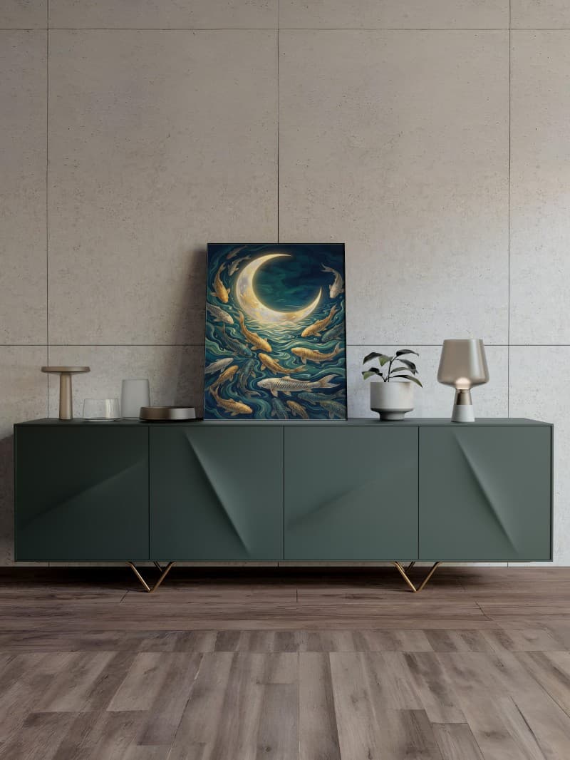 Tranh Đàn Cá Dưới Trăng Cao Cấp - Nghệ Thuật Decor Sang Trọng