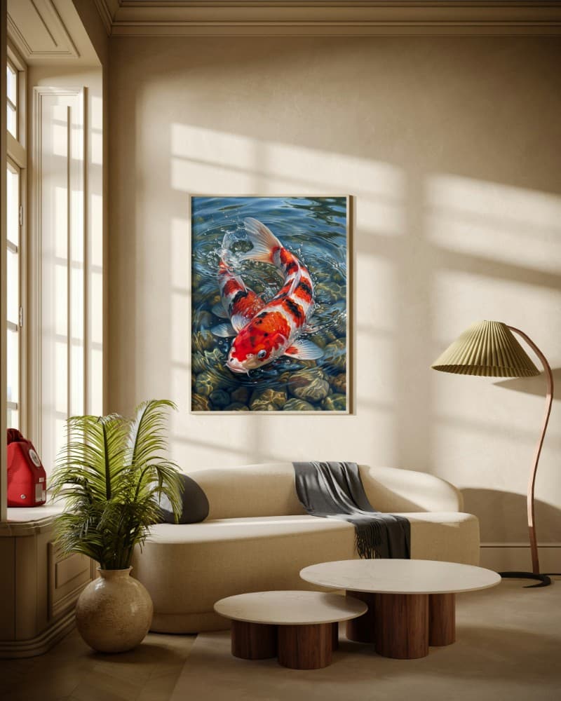 Tranh Cá Chép Vẫy Đuôi 3D Chân Thực - Nghệ Thuật Phong Thủy Đẳng Cấp