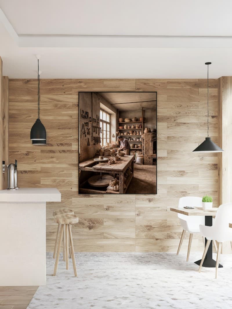 Tranh Xưởng Gốm Xưa - Vẻ Đẹp Hoài Cổ Thủ Công Tả Thực