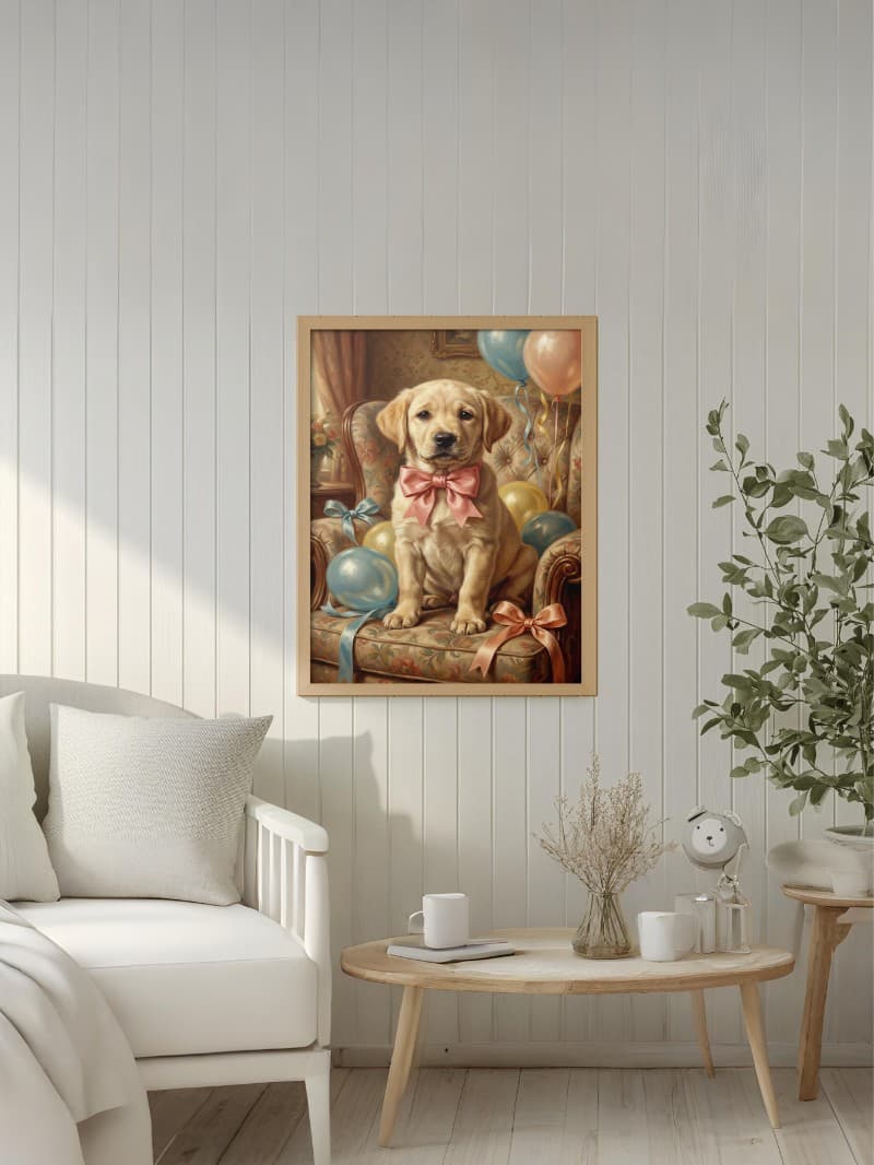 Tranh Cổ Điển Chú Chó Labrador Con , Phong Cách Kitsch - Vẻ Đẹp Cổ Điển