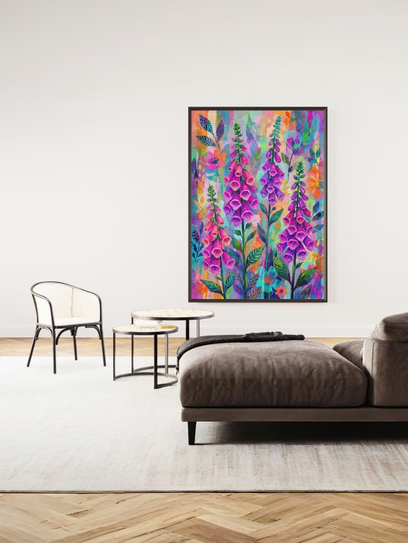 Tranh Ghép Hoa Mao Địa Hoàng Neon - Nghệ Thuật Hiện Đại Cao Cấp