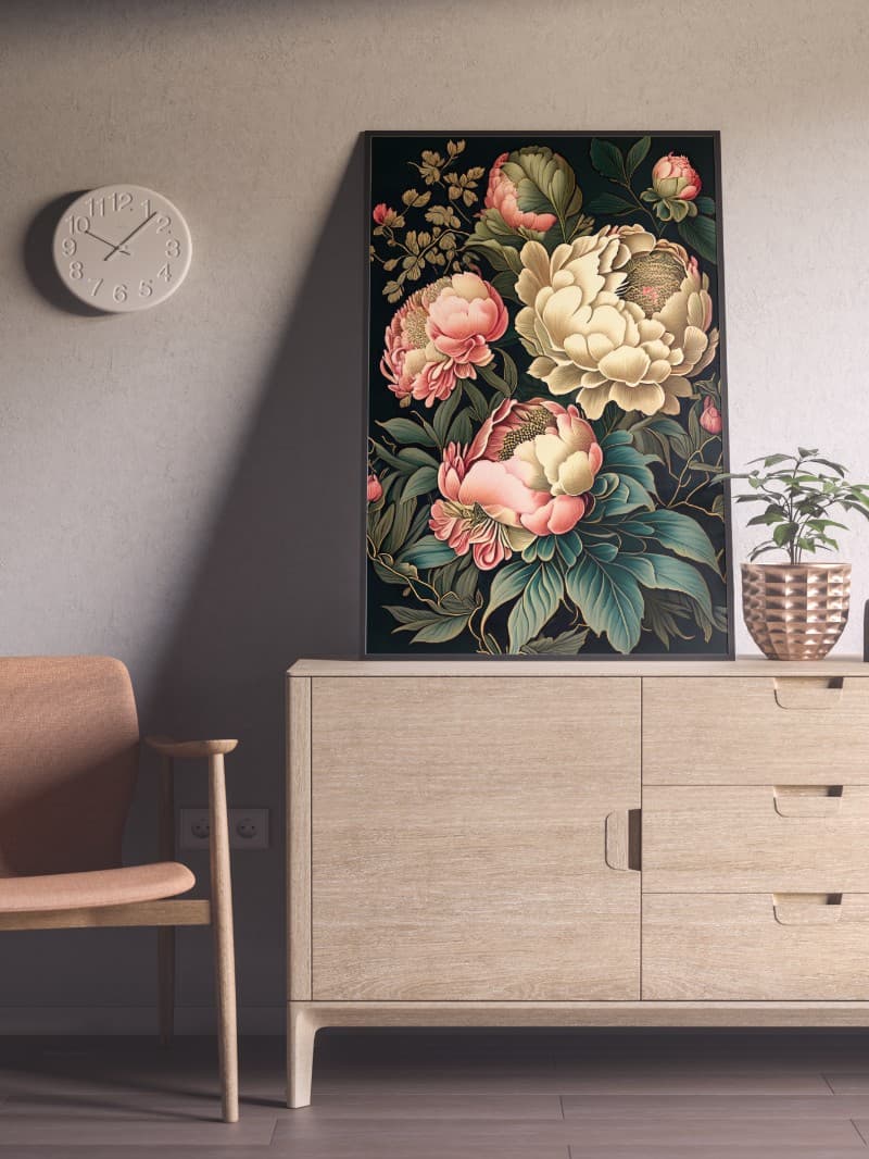 Tranh Cổ Điển Hoa Mẫu Đơn Botanical - Vẻ Đẹp Cổ Điển Sang Trọng
