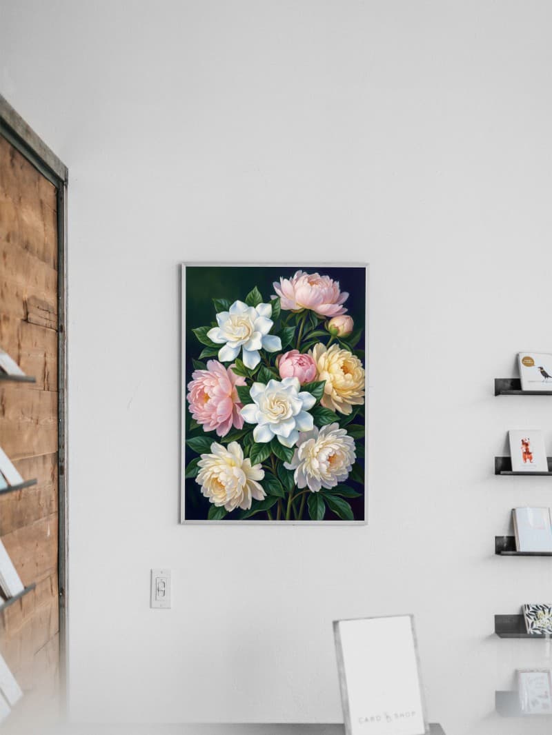 Tranh Hoa Mẫu Đơn Gardenia Trắng Sắc Màu Sang Trọng