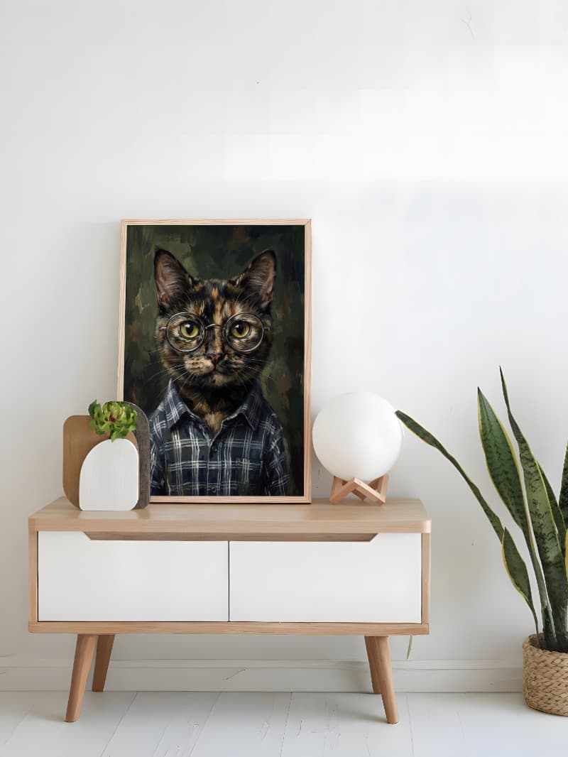 Tranh Chân Dung Mèo Đeo Kính Sang Trọng