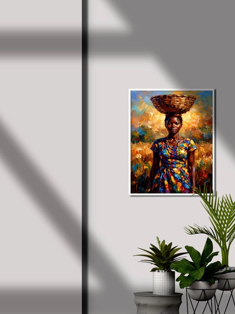 Tranh Chân Dung Người Phụ Nữ Châu Phi Với Giỏ | Nghệ Thuật Cao Cấp