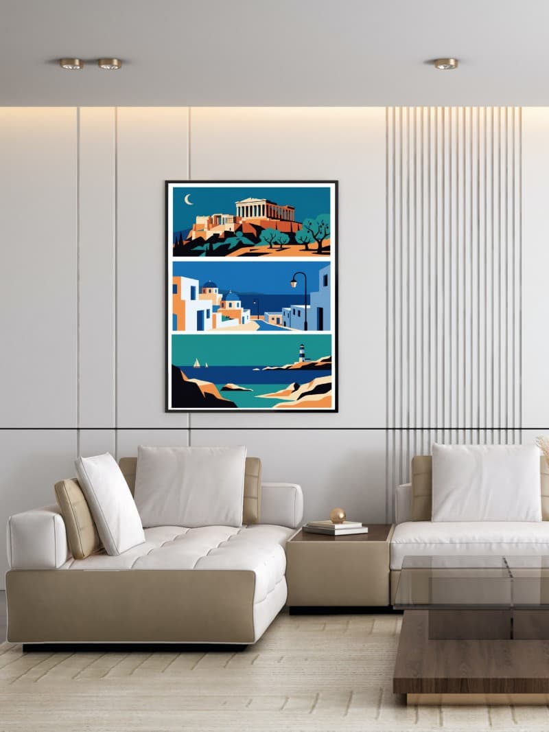 Athens Tinh Lược: Bộ 3 Tranh Nghệ Thuật Kiến Trúc Hy Lạp Tối Giản