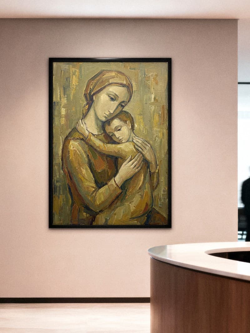 Tranh Chân Dung Vòng Tay Yêu Thương - Nghệ Thuật Tối Giản Độc Bản