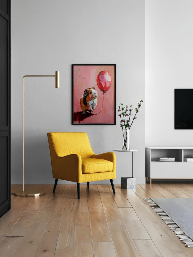 Tranh Chuột Lang Dễ Thương Cầm Bóng Bay Vẽ Tay Nghệ Thuật