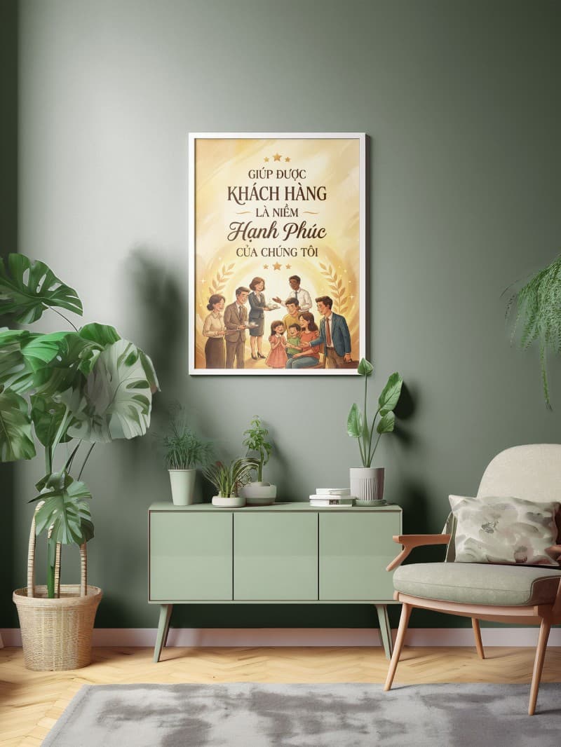 Tranh Động Lực "Hạnh Phúc Khi Giúp Đỡ Khách Hàng" – Nghệ Thuật Tận Tâm