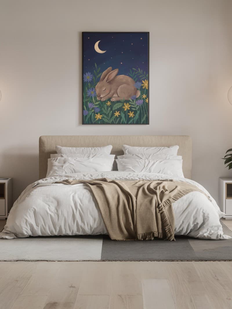 Tranh Nghệ Thuật Chúc Ngủ Ngon Thỏ Nhỏ - Nét Vẽ Hiện Đại Vỗ Về Tâm Hồn