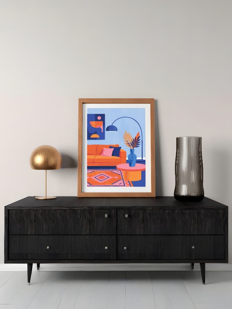 Sắc Lam & Cam: Tranh Nghệ Thuật Hiện Đại Cho Phòng Khách Tinh Tế