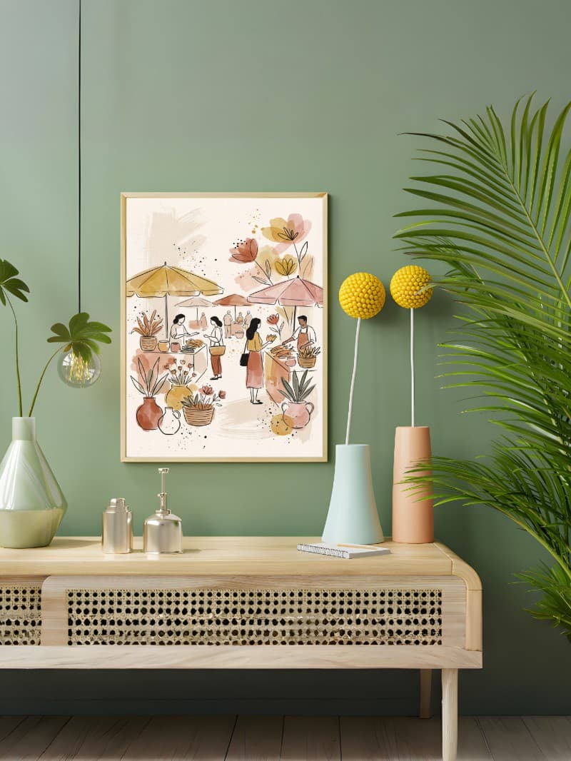 Tranh Chợ Hoa Manama: Vẻ Đẹp Boho Tối Giản Đầy Chất Thơ