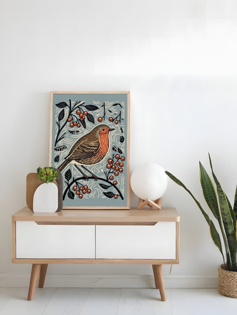 Tranh Khắc Gỗ Chim Robin Châu Âu - Nét Đẹp Cổ Điển Tinh Tế