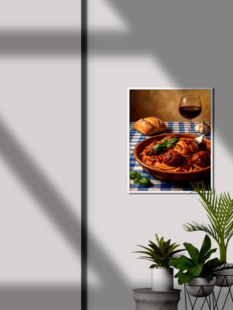 Tranh Sơn Dầu Mì Ý Thịt Viên: Hương Vị Cổ Điển Trong Căn Bếp