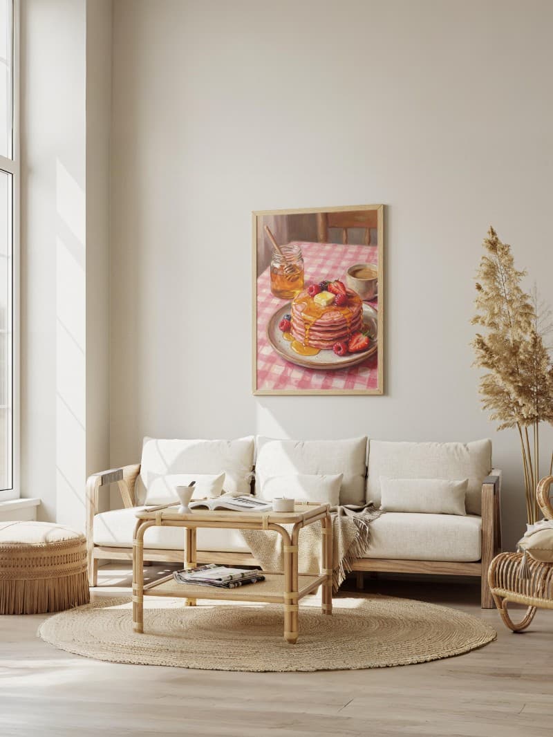 Tranh Sơn Dầu Bánh Kếp Hồng Ngọt Ngào & Mật Ong Nắng Mai