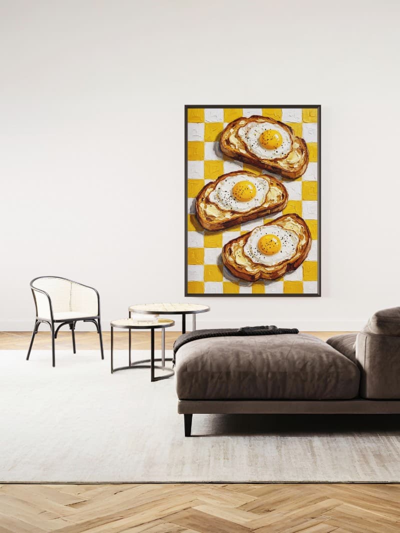 Tranh Bánh Mì Bơ Trứng Bàn Cờ Vàng