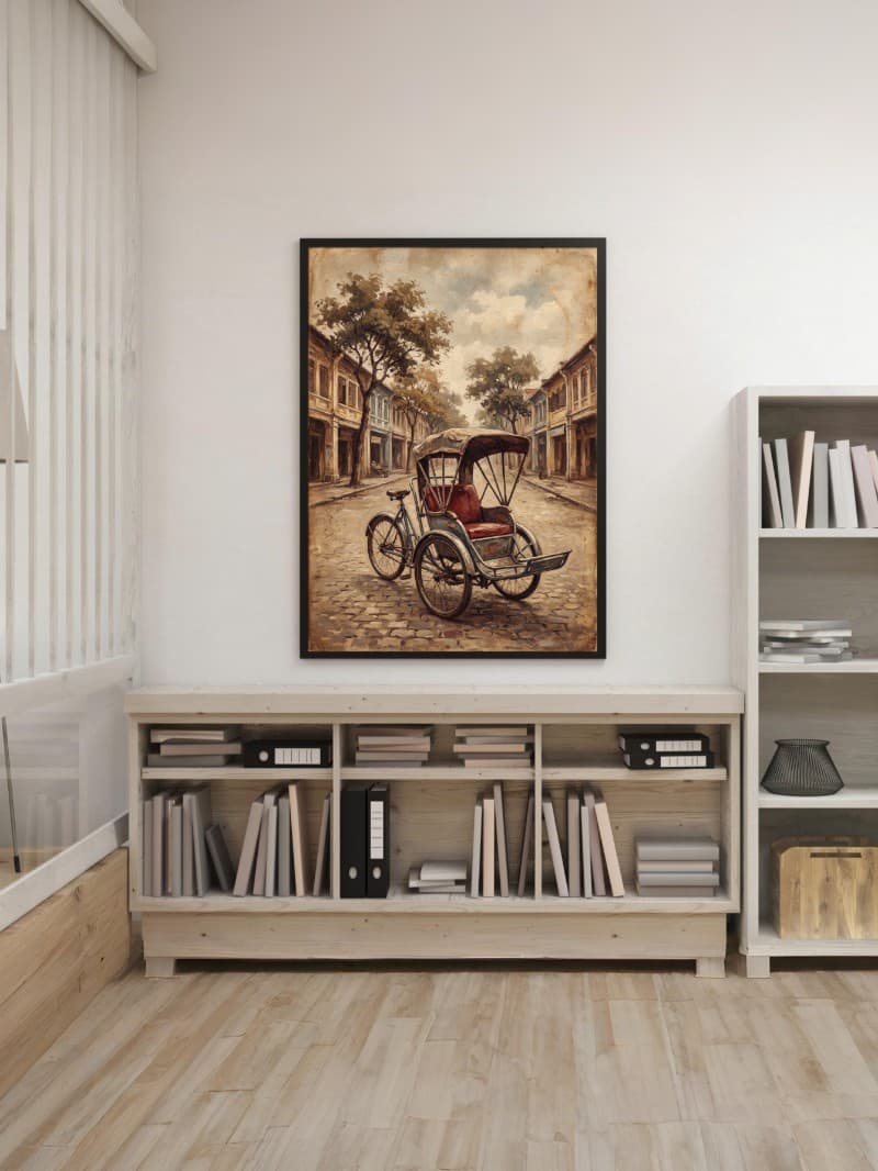 Hồi Ức Phố Cổ: Tranh Vintage Chiếc Xích Lô Đượm Màu Thời Gian