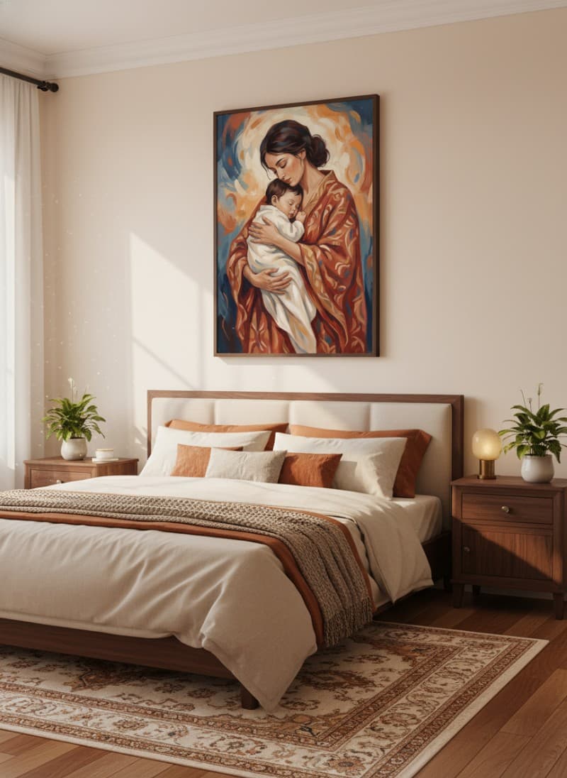 Tranh Gia Đình "Vòng Tay Ấm Áp Của Mẹ" - Nét Vẽ Hiện Đại Cổ Điển