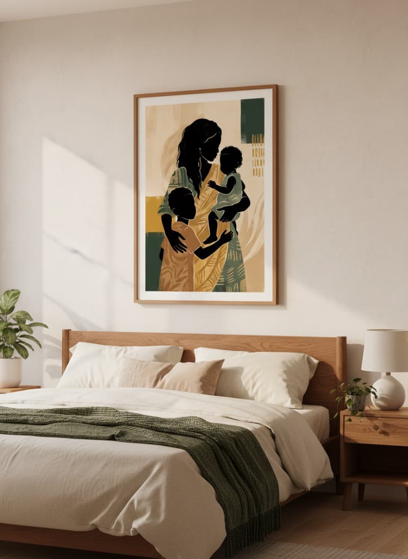 Góc ấm cúng với tranh nghệ thuật trong phòng ngủ