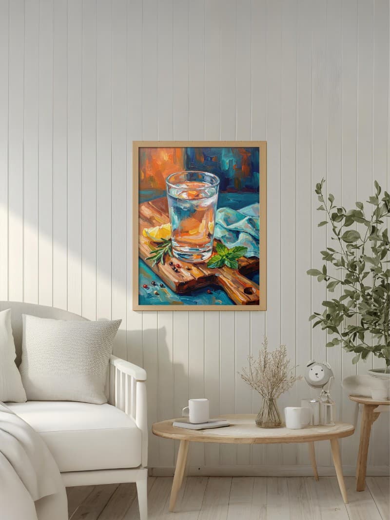 Tranh Sơn Dầu Ly Nước Và Ánh Sáng