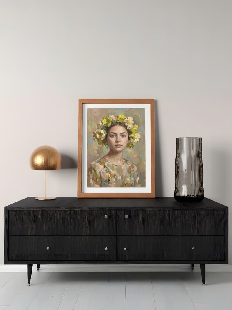 Tranh Chân Dung Cô Gái Và Hoa Tối Giản - Nghệ Thuật Độc Bản