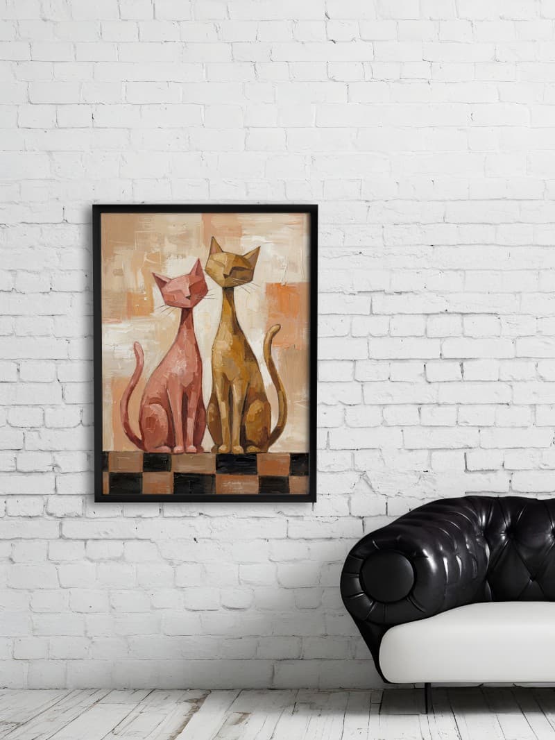 Tranh Đôi Mèo Nghệ Thuật Vẽ Tay Cao Cấp - Tinh Tế Và Sống Động