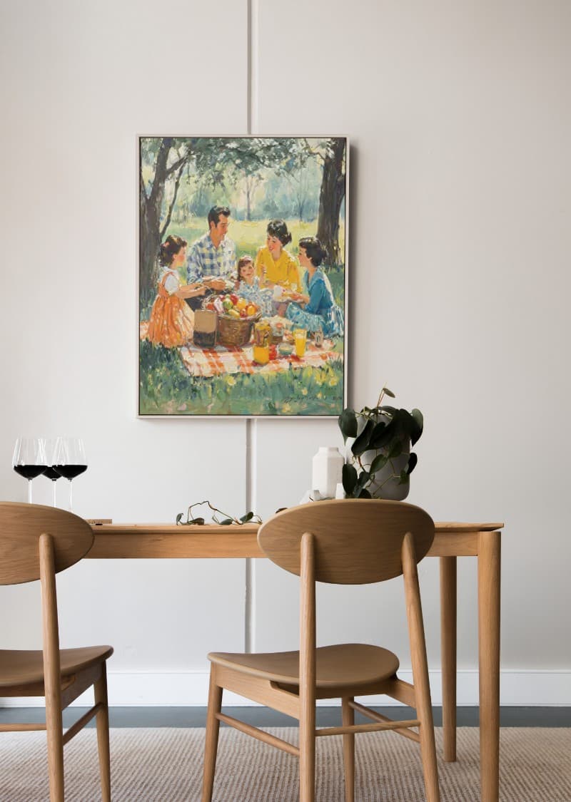 Tranh Sơn Dầu Gia Đình Dã Ngoại Trừu Tượng Tối Giản Cao Cấp