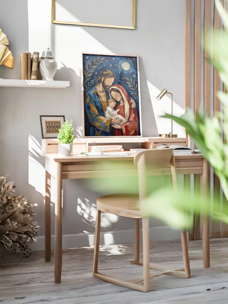 Tranh Sơn Dầu Gia Đình Giáng Sinh Trừu Tượng Tối Giản Cao Cấp