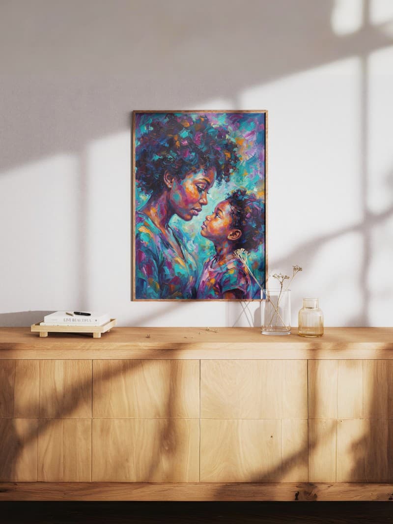 Tranh Mẹ Và Con Gái Vibrant Afro - Nghệ Thuật Trừu Tượng Độc Bản