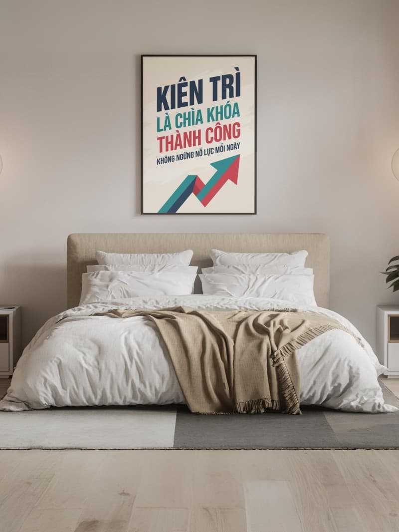 Tranh Động Lực Slogan Kiên Trì Là Chìa Khóa Thành Công - Nghệ Thuật Chữ
