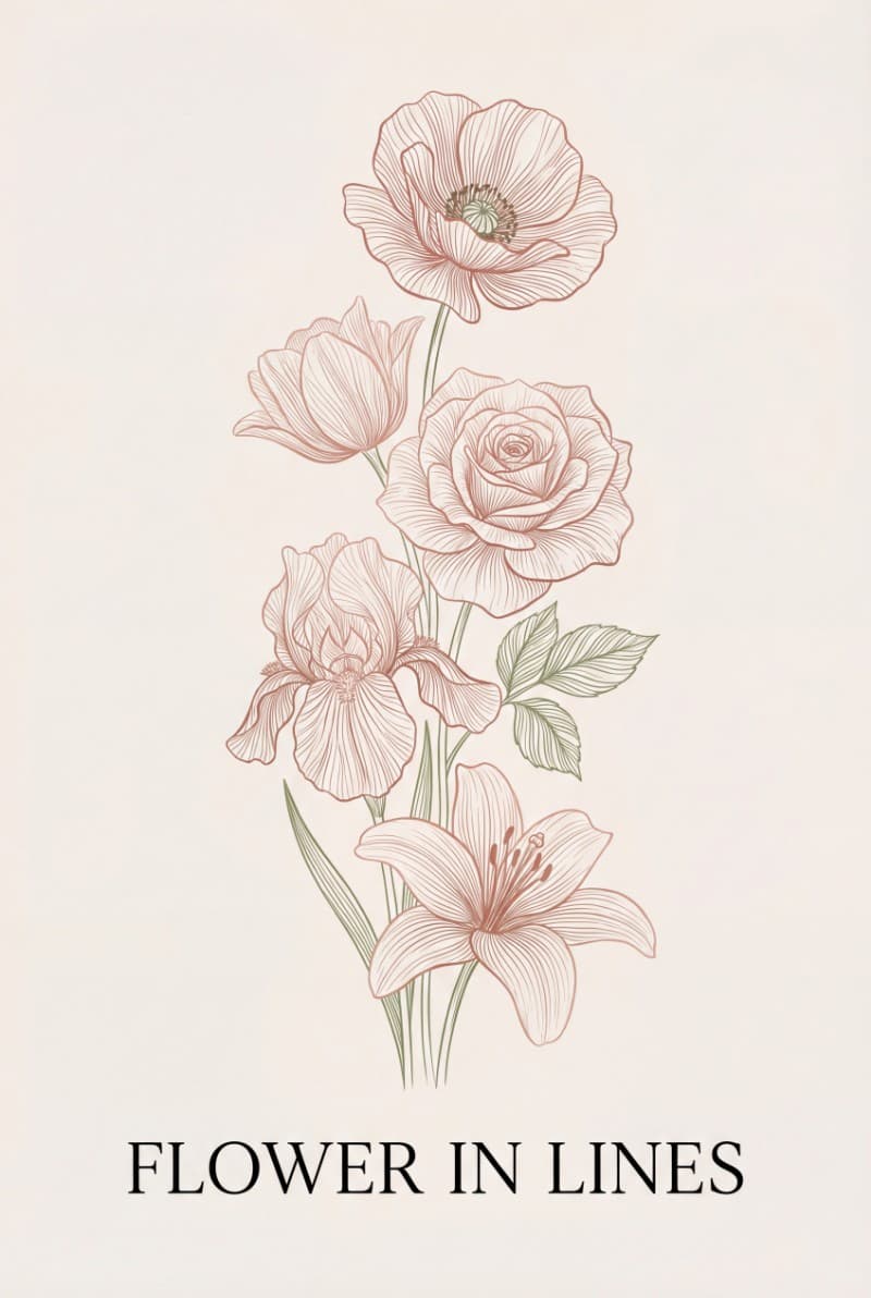 Tranh Line Art Hoa Xếp Hàng Tinh Tế