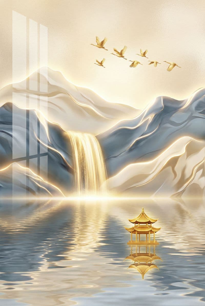 Tranh treo tường phong cảnh nghệ thuật tráng gương trang trí phòng khách hiện đại