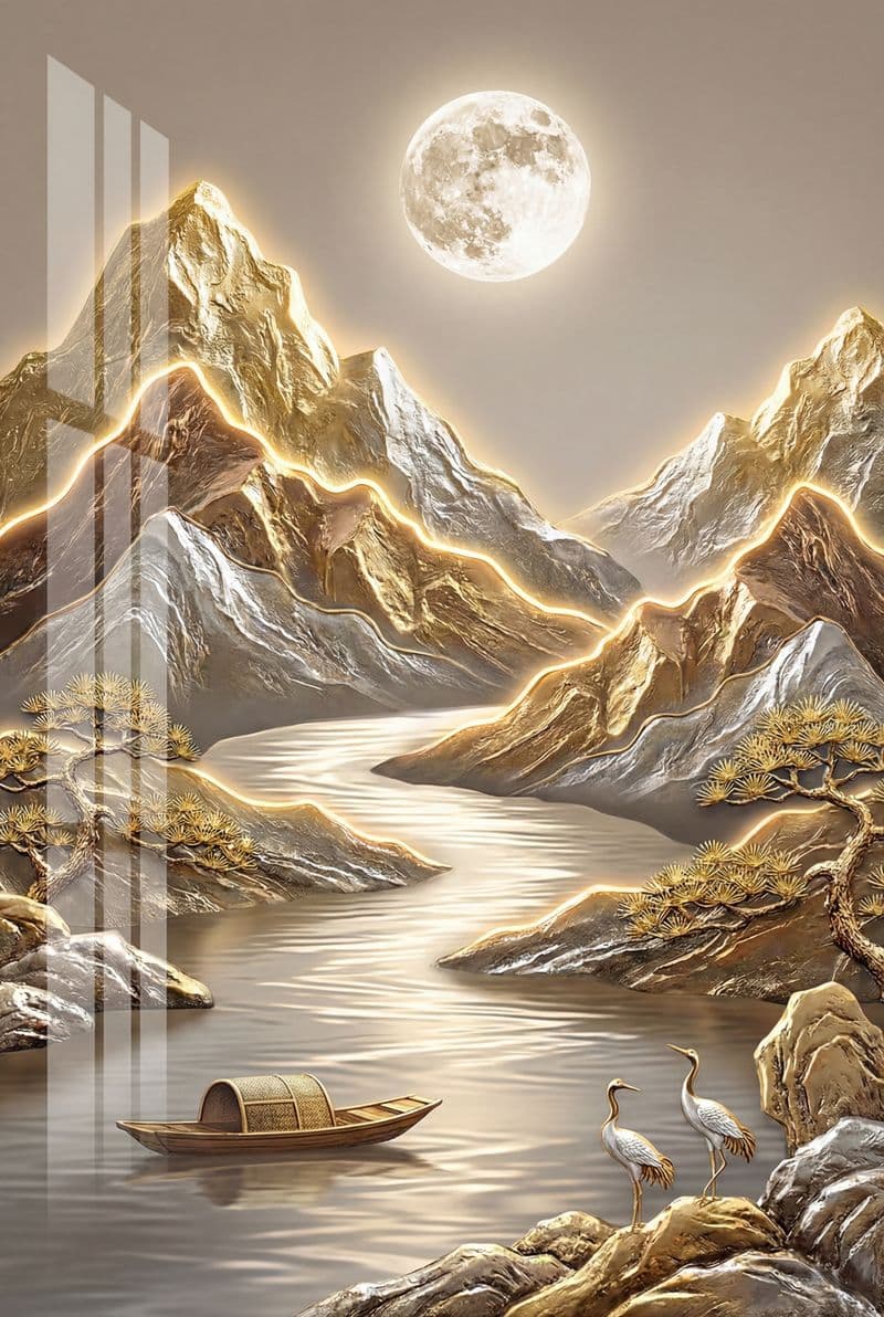 Tranh treo tường phong cảnh 3D nghệ thuật tráng gương trang trí phòng khách hiện đại