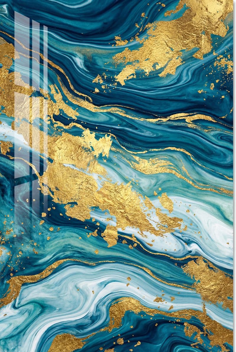 Tranh treo tường sóng biển vàng tráng gương trang trí phòng khách sang trọng